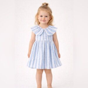 Kids Blue Striped Linen Dress